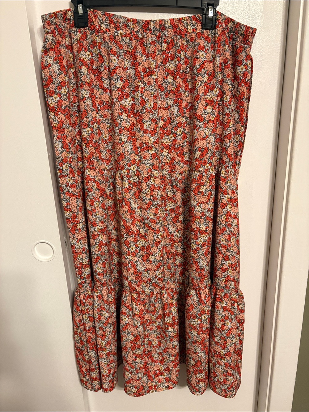 LOFT Red Floral Maxi Skirt
